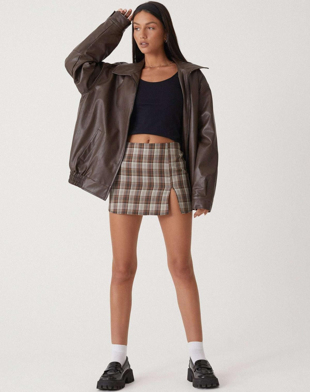 Angela | Women's Oversized Faux Leather Jacket Zip Up Lapel Collar