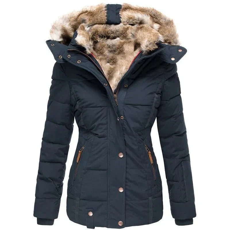 Madeline | Women's Quilted Winter Puffer Coat Faux Fur Hood Slim Fit
