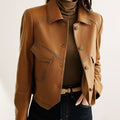 Noelle | Women's Faux Leather Jacket Button Front Pockets