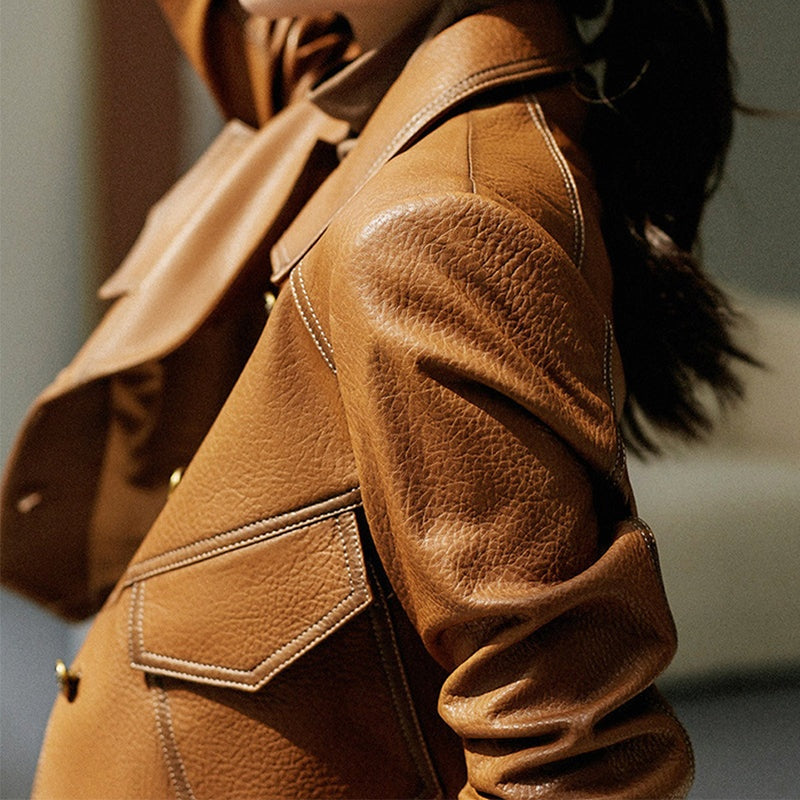 Noelle | Women's Faux Leather Jacket Button Front Pockets