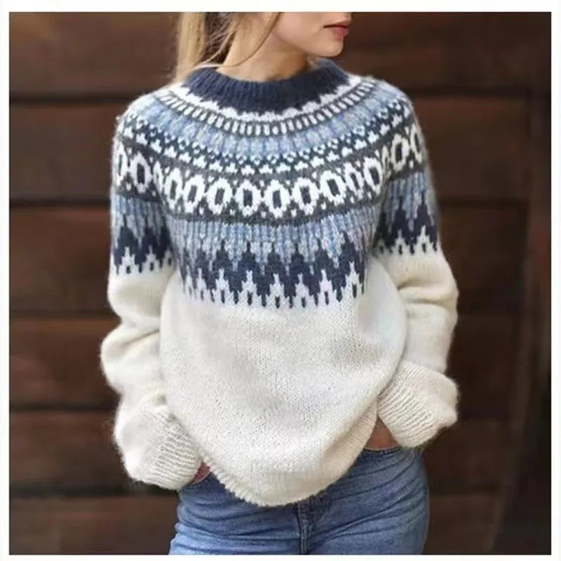 Margot | Women's Fair Isle Sweater Nordic Knit Crew Neck