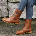 Angela | Women's Flat Boots Lace Up Side Zipper