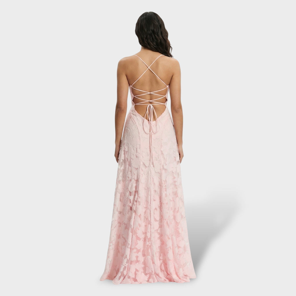 Norah | Women's Lace Formal Holiday Party Dress Long Open Back Evening