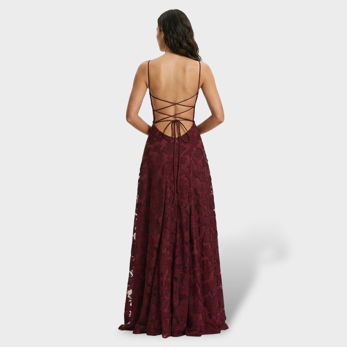 Norah | Women's Lace Formal Holiday Party Dress Long Open Back Evening