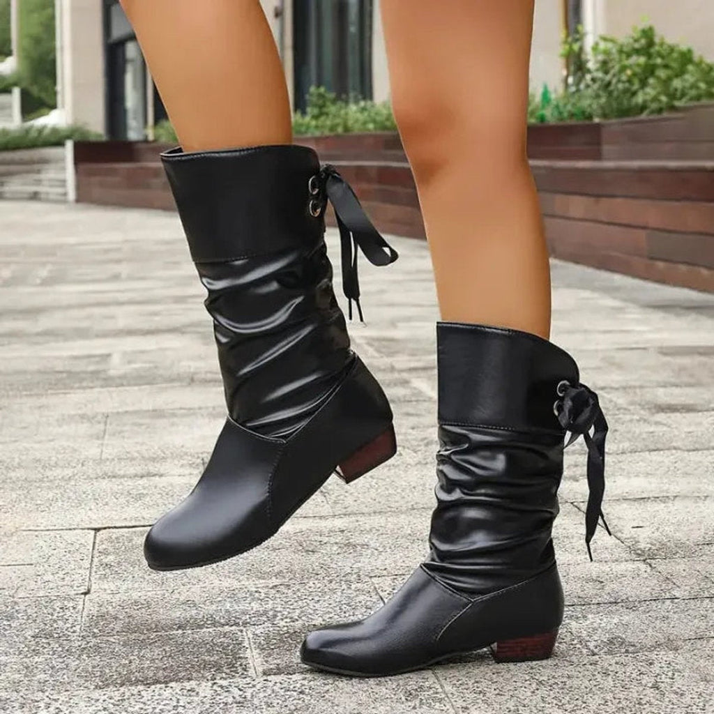 Nicole | Women's Flat Lace Up Boots Mid Calf