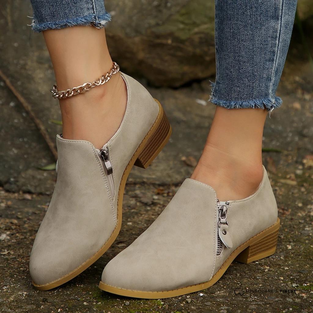 Katherine | Women's Suede Ankle Boots Side Zipper Low Heel