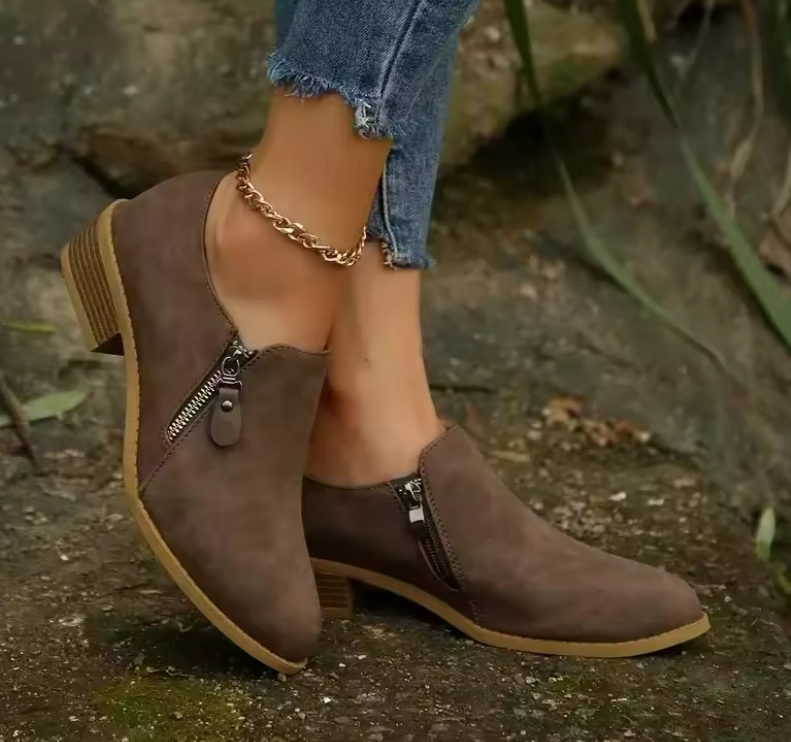 Katherine | Women's Suede Ankle Boots Side Zipper Low Heel