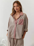 Elena | Women's Plaid Pajama Set Button Up Shirt and Pants