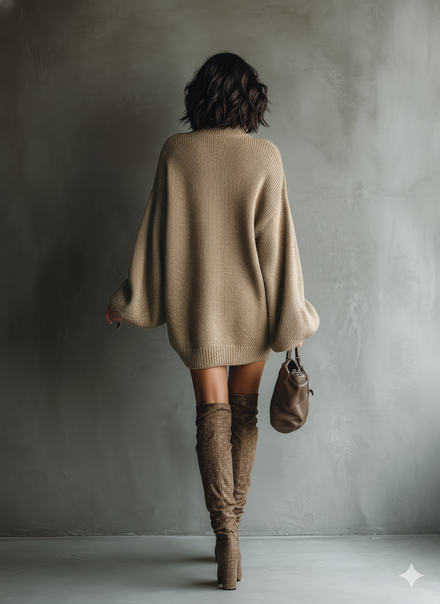 Megan | Women's Oversized Fall Winter Sweater Dress Turtleneck Long Sleeve Mini