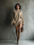 Megan | Women's Oversized Fall Winter Sweater Dress Turtleneck Long Sleeve Mini
