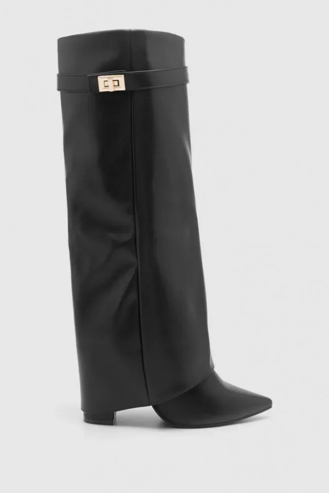 Natalia | Women's Suede Tall Boots Knee High Buckle