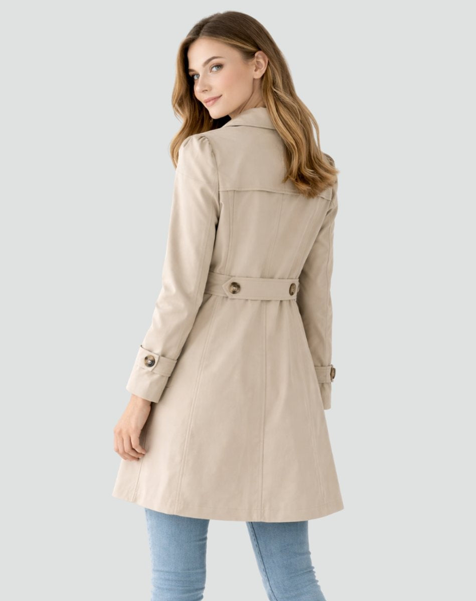 Nora | Women's Long Fitted Trench Coat Lapel Collar Buttons