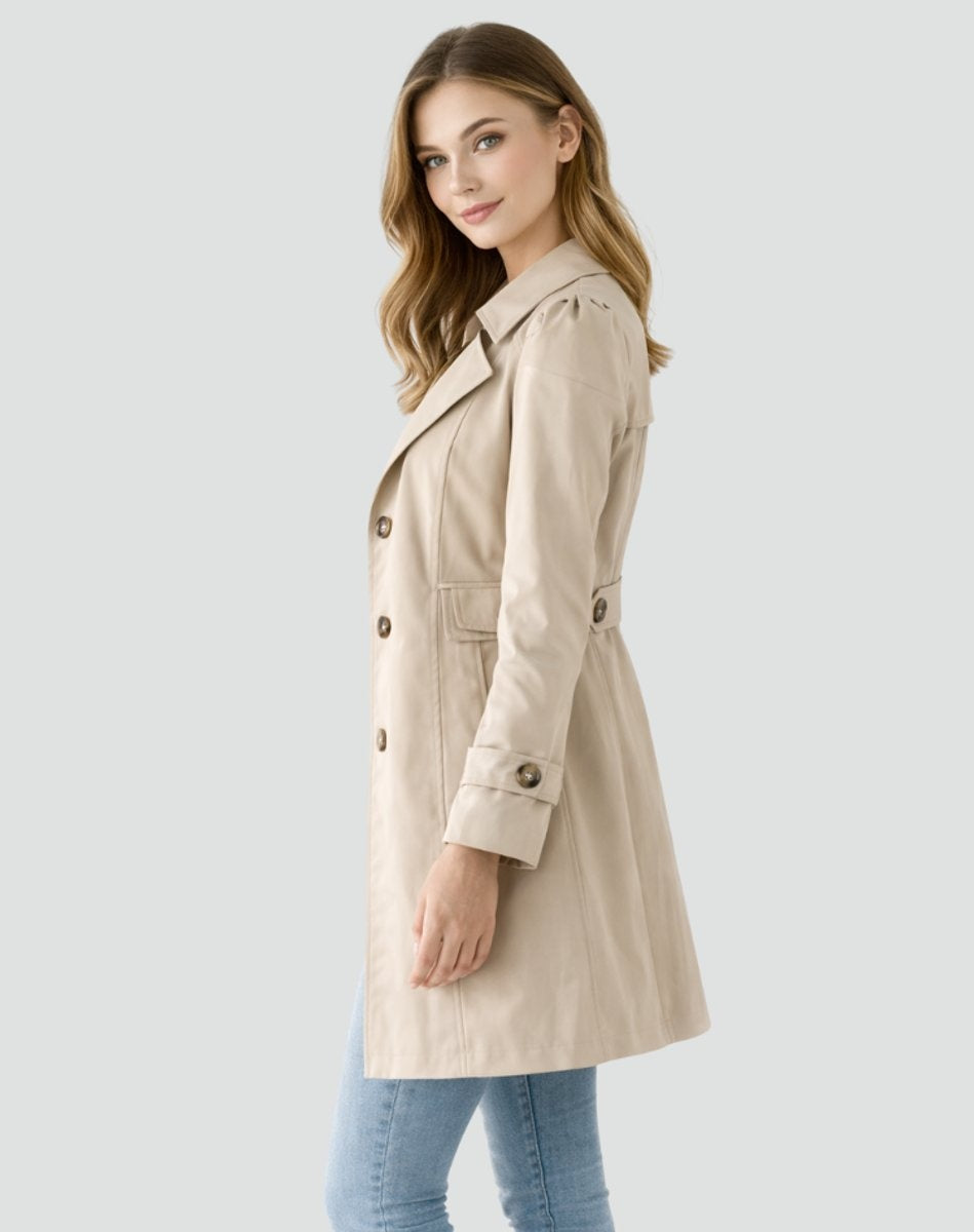 Nora | Women's Long Fitted Trench Coat Lapel Collar Buttons