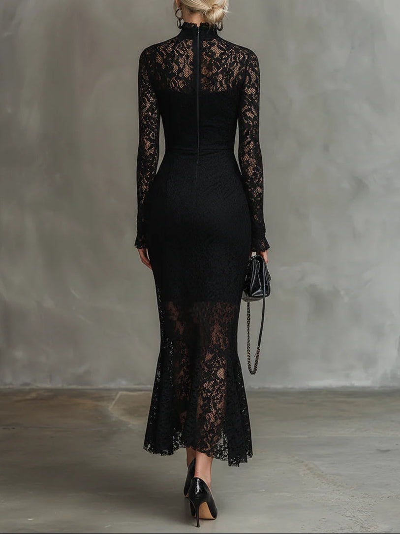 Samantha | Women's Long Sleeve Lace Winter Formal Dress High Neck