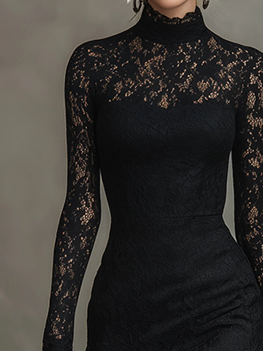Samantha | Women's Long Sleeve Lace Winter Formal Dress High Neck