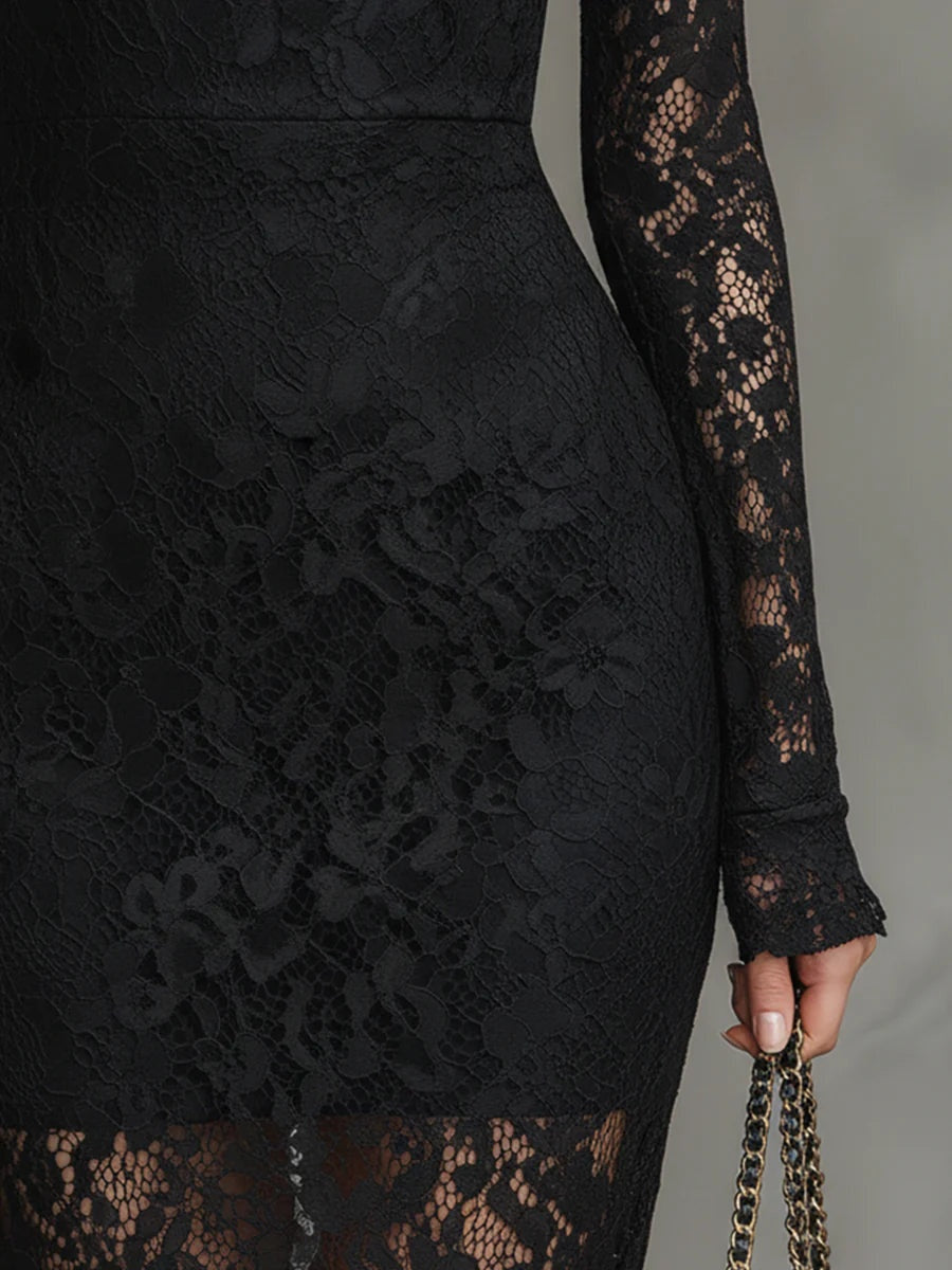 Samantha | Women's Long Sleeve Lace Winter Formal Dress High Neck