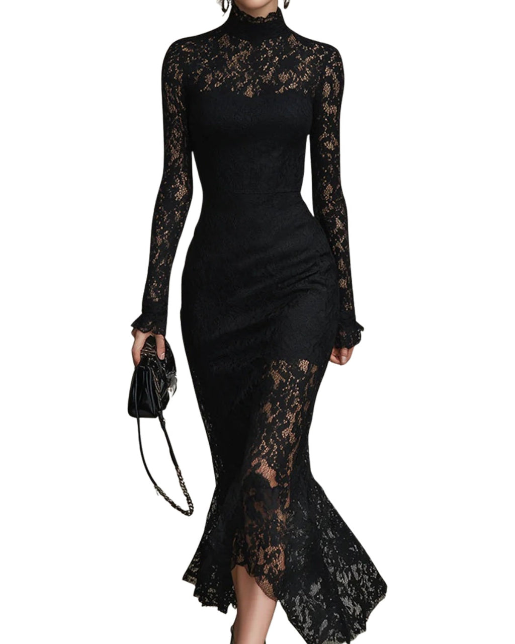 Samantha | Women's Long Sleeve Lace Winter Formal Dress High Neck