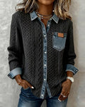 Aria | Women's Cable Knit Sweater Denim Detail Long Sleeve