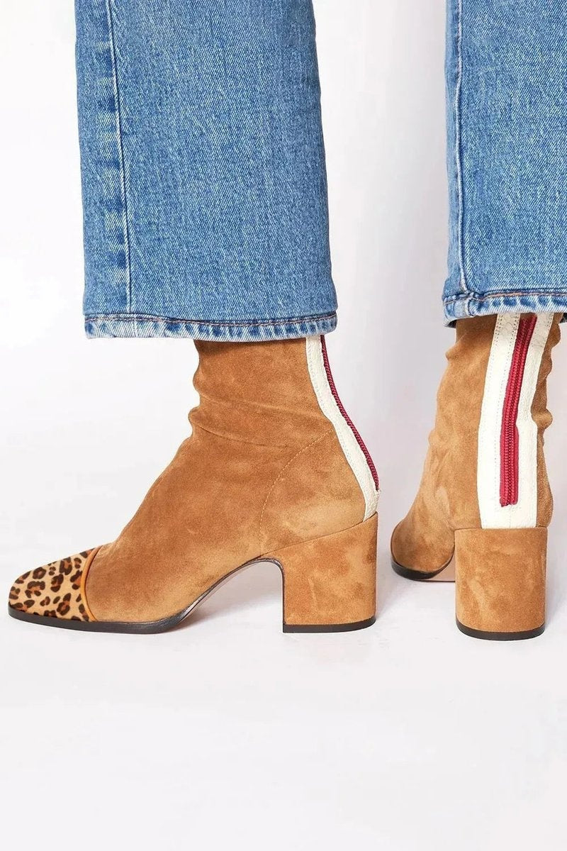 Josie | Women's Leopard Print Suede Ankle Boots Block Heel