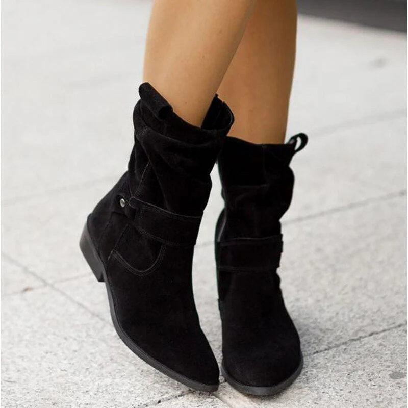 Maggie | Women's Suede Cowgirl Boots Slouchy Mid Calf