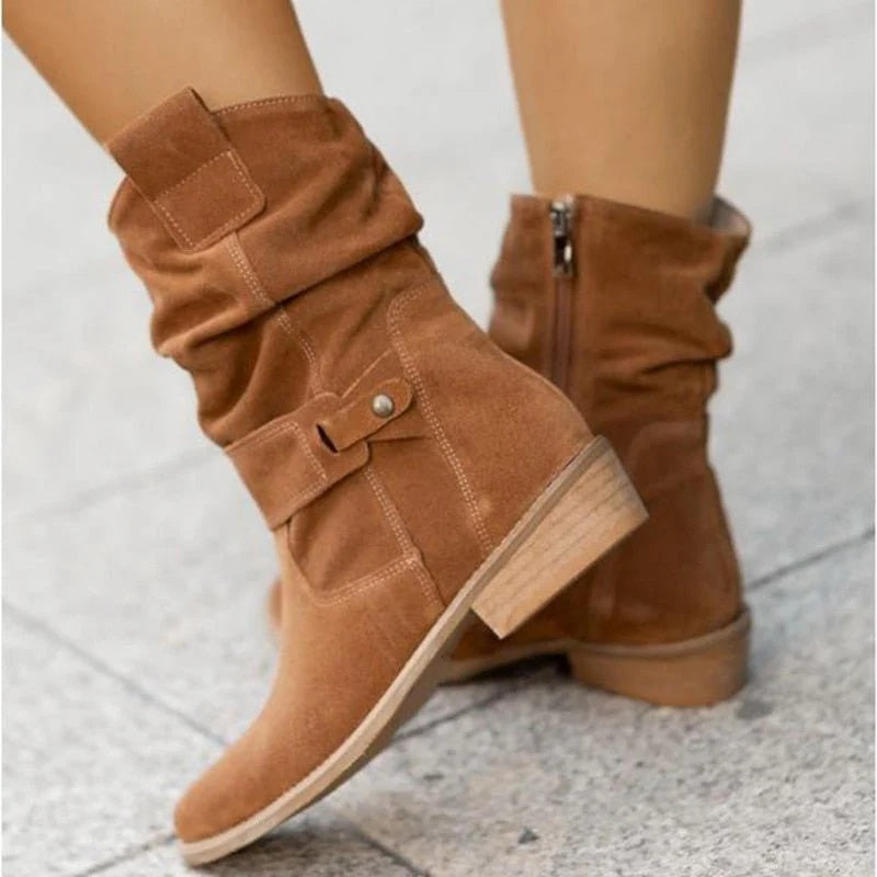 Maggie | Women's Suede Cowgirl Boots Slouchy Mid Calf