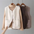 Zoey | Women's Sherpa Fleece Vest V Neck Button Up