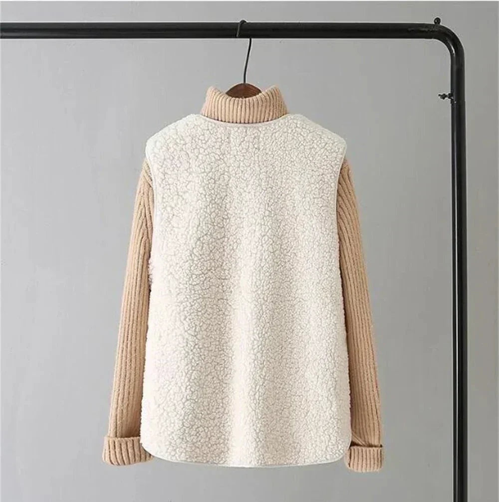 Zoey | Women's Sherpa Fleece Vest V Neck Button Up
