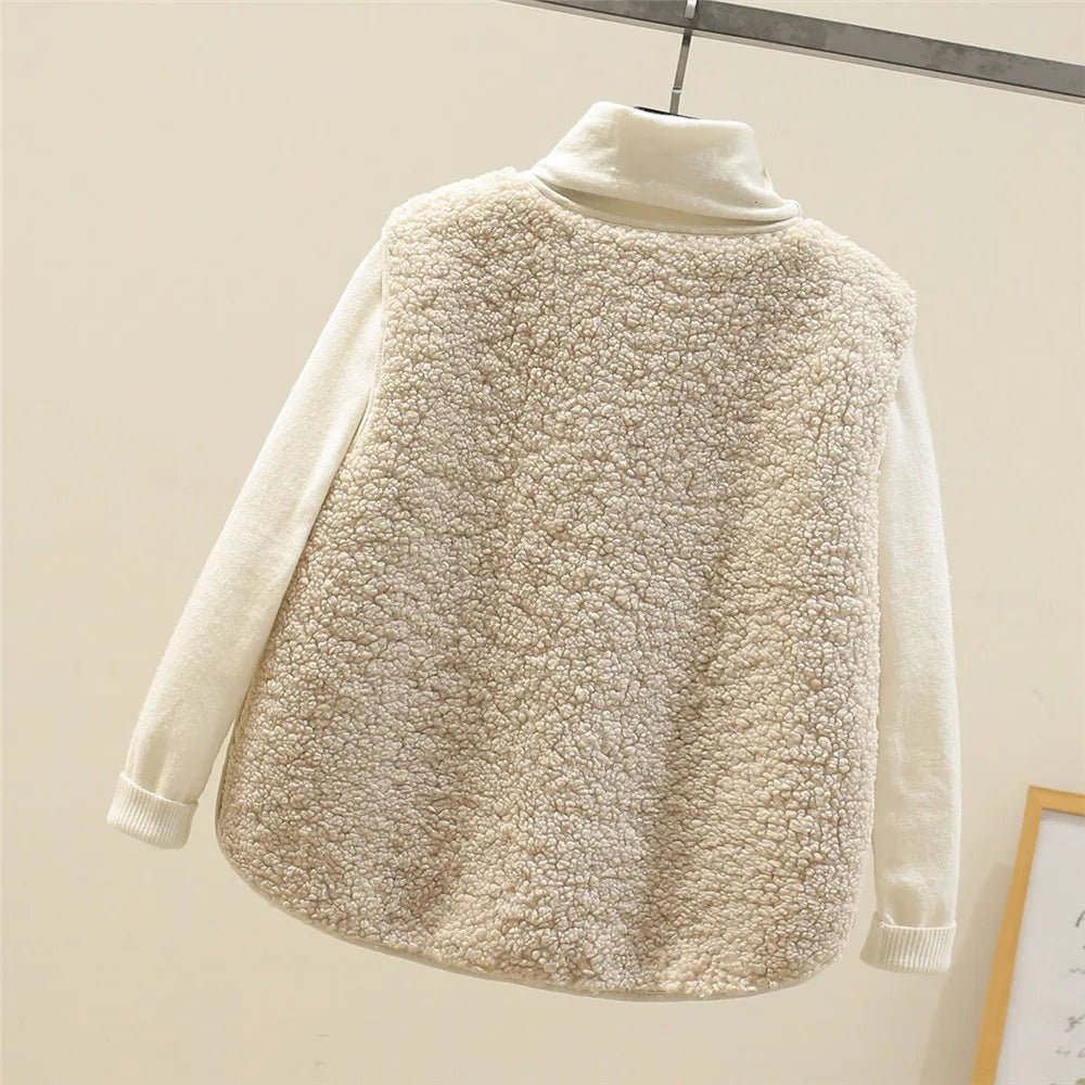 Zoey | Women's Sherpa Fleece Vest V Neck Button Up