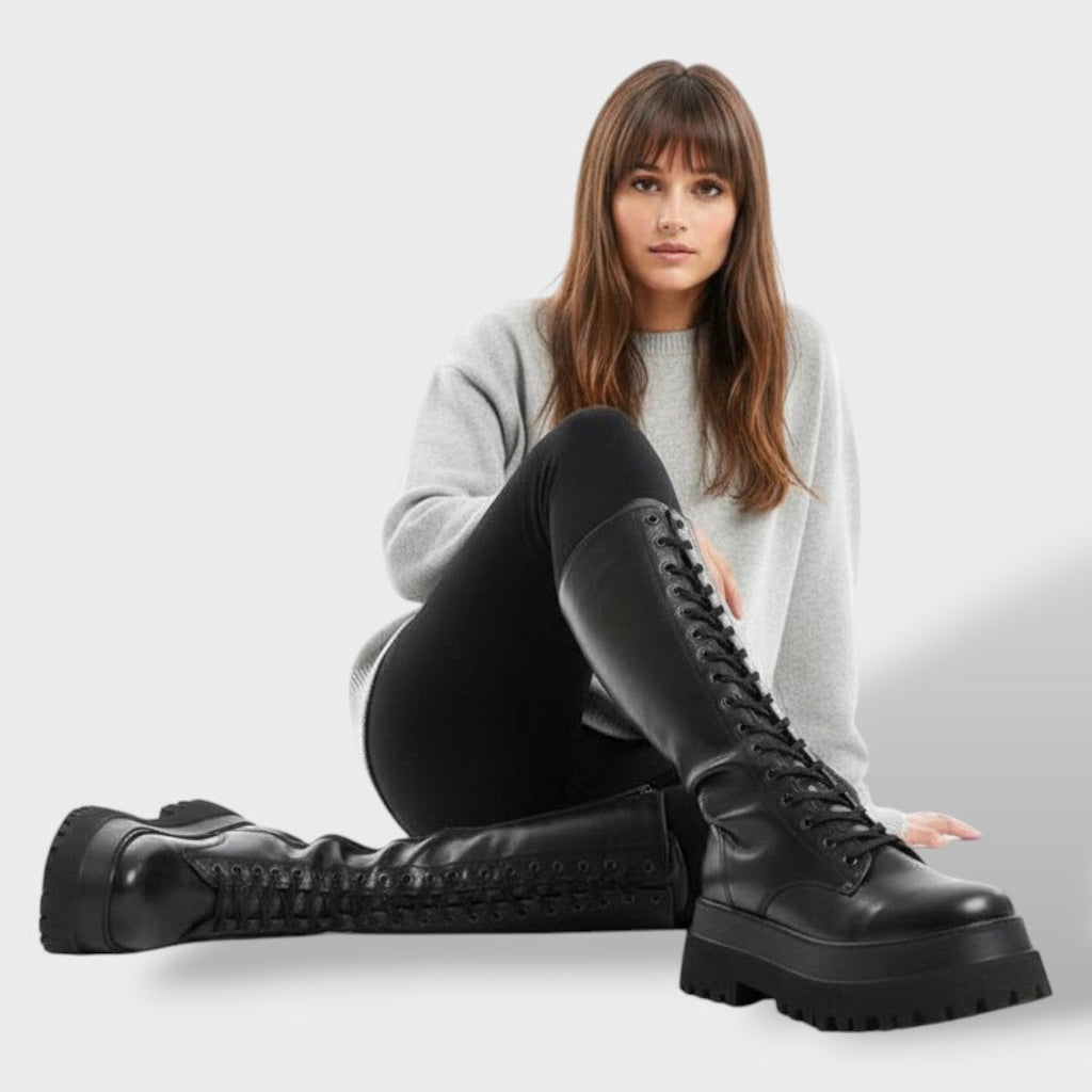 Noelle | Women's Tall Combat Boots Lace Up Lug Sole
