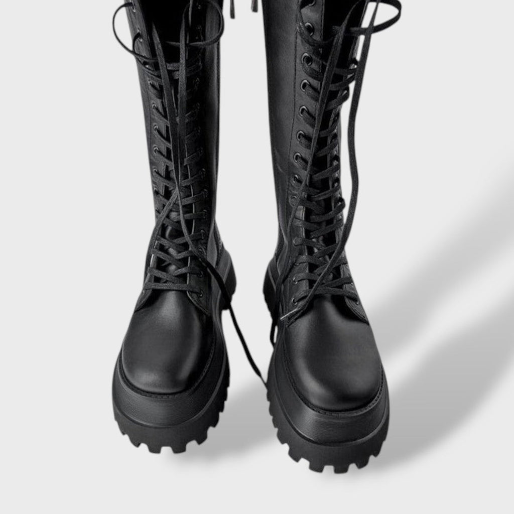 Noelle | Women's Tall Combat Boots Lace Up Lug Sole
