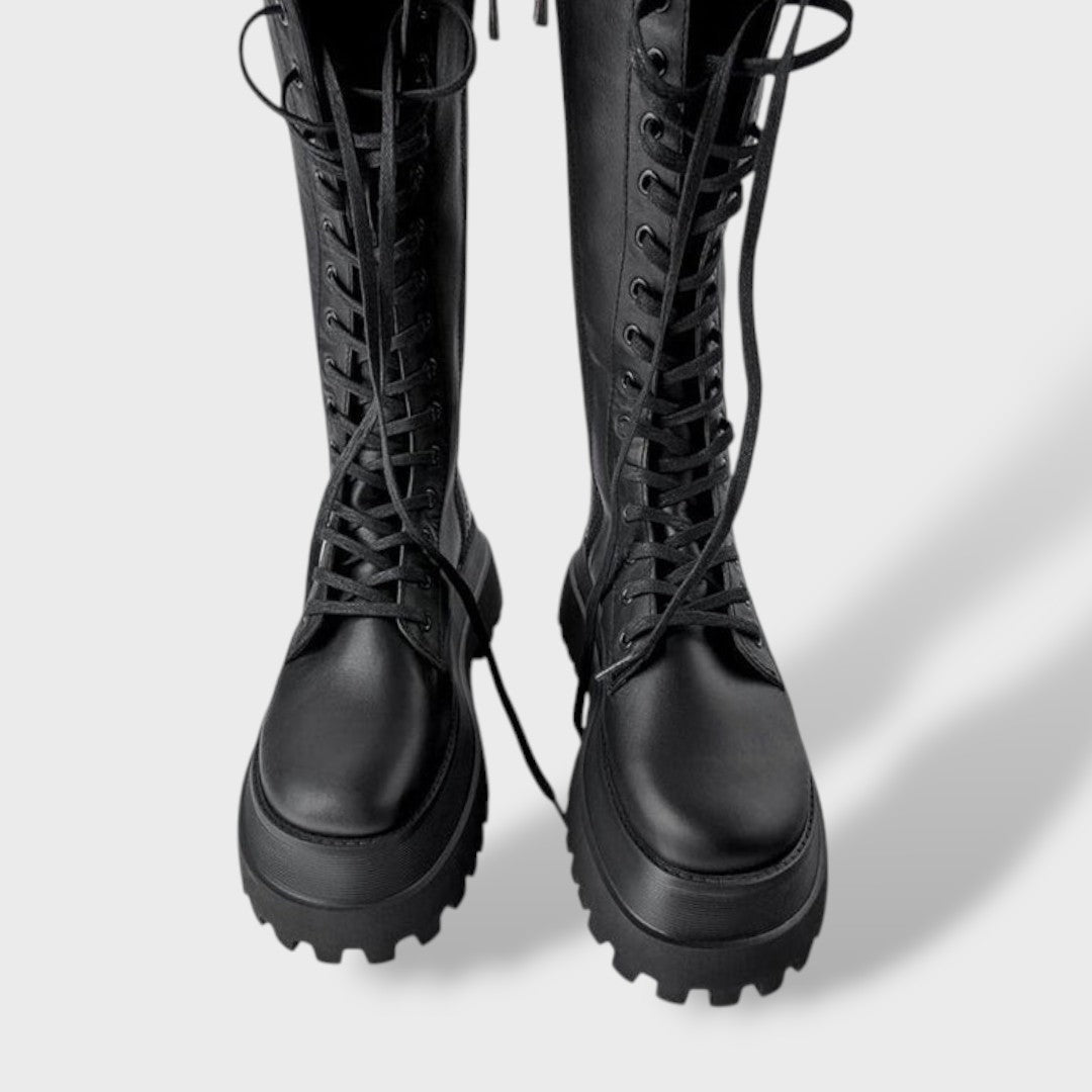 Noelle | Women's Tall Combat Boots Lace Up Lug Sole