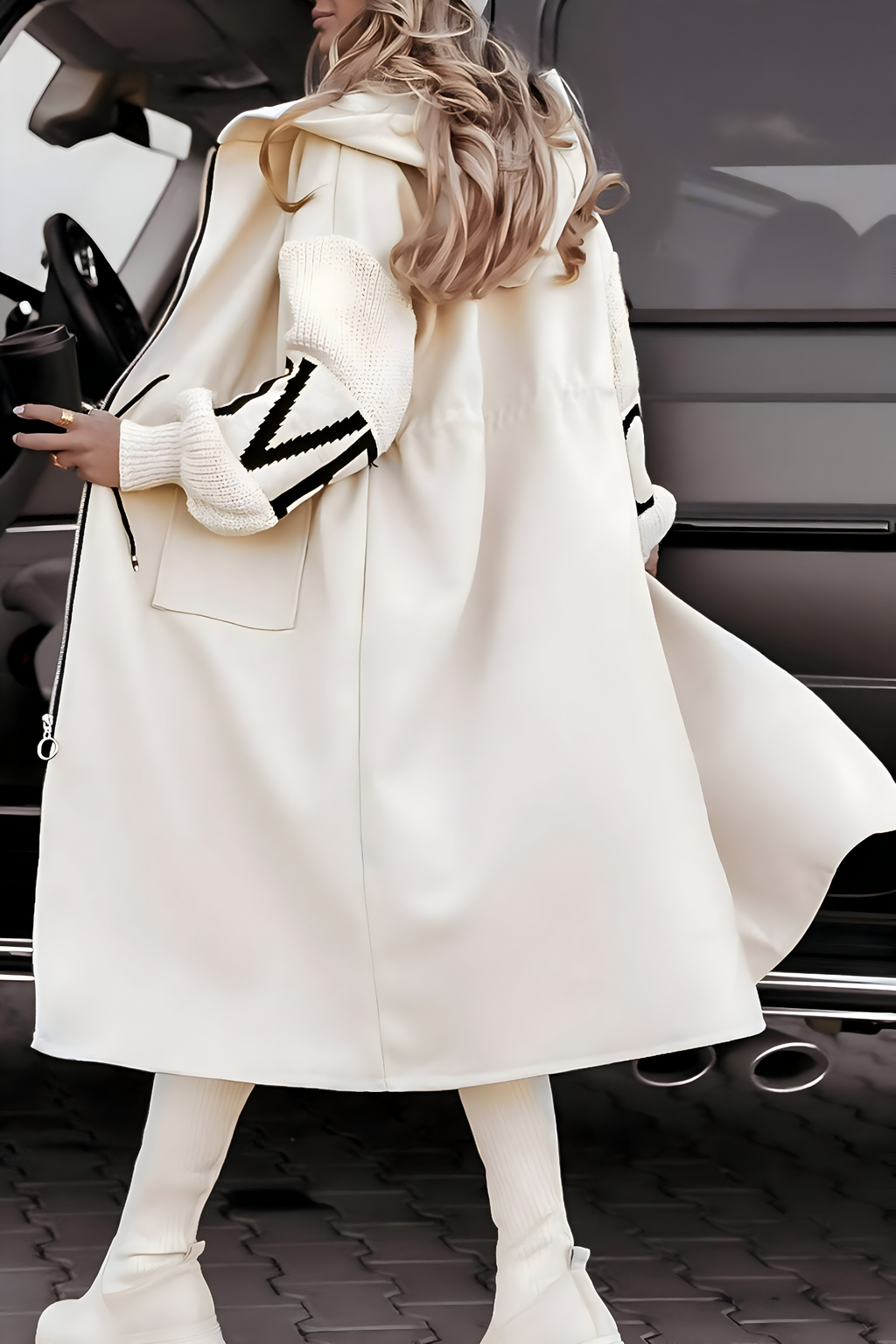 Bailey | Women's Long Hooded Parka Coat Knit Sleeves Oversized