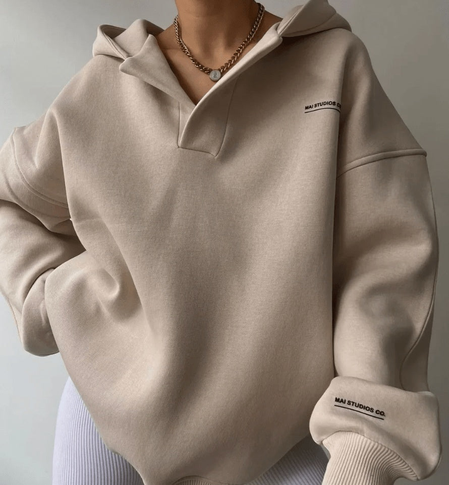 Evelyn | Women's Oversized Athletic Hooded Sweatshirt V Neck