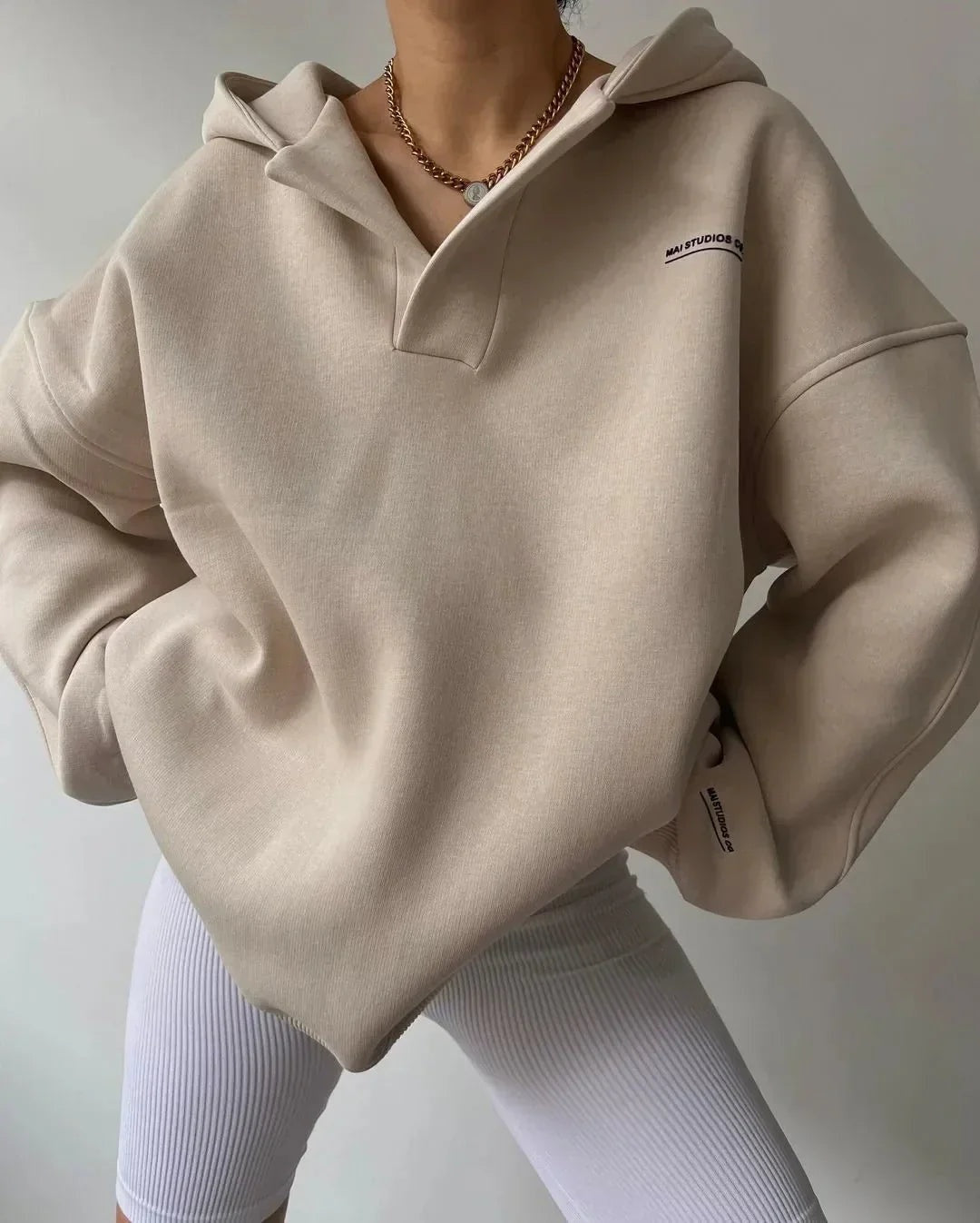 Evelyn | Women's Oversized Athletic Hooded Sweatshirt V Neck