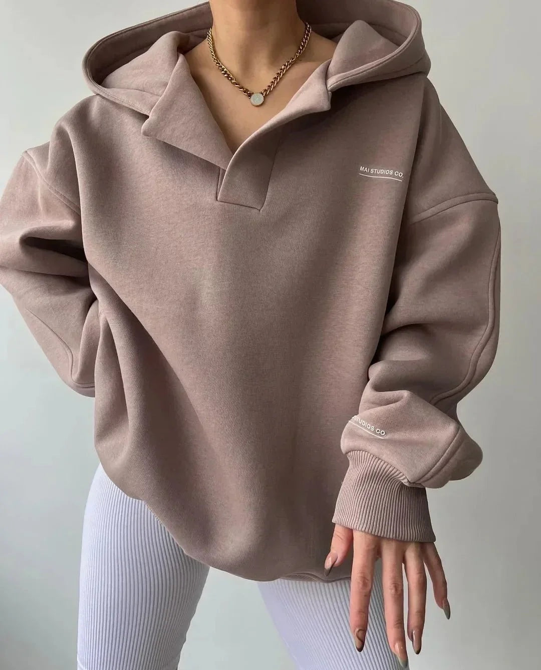 Evelyn | Women's Oversized Athletic Hooded Sweatshirt V Neck