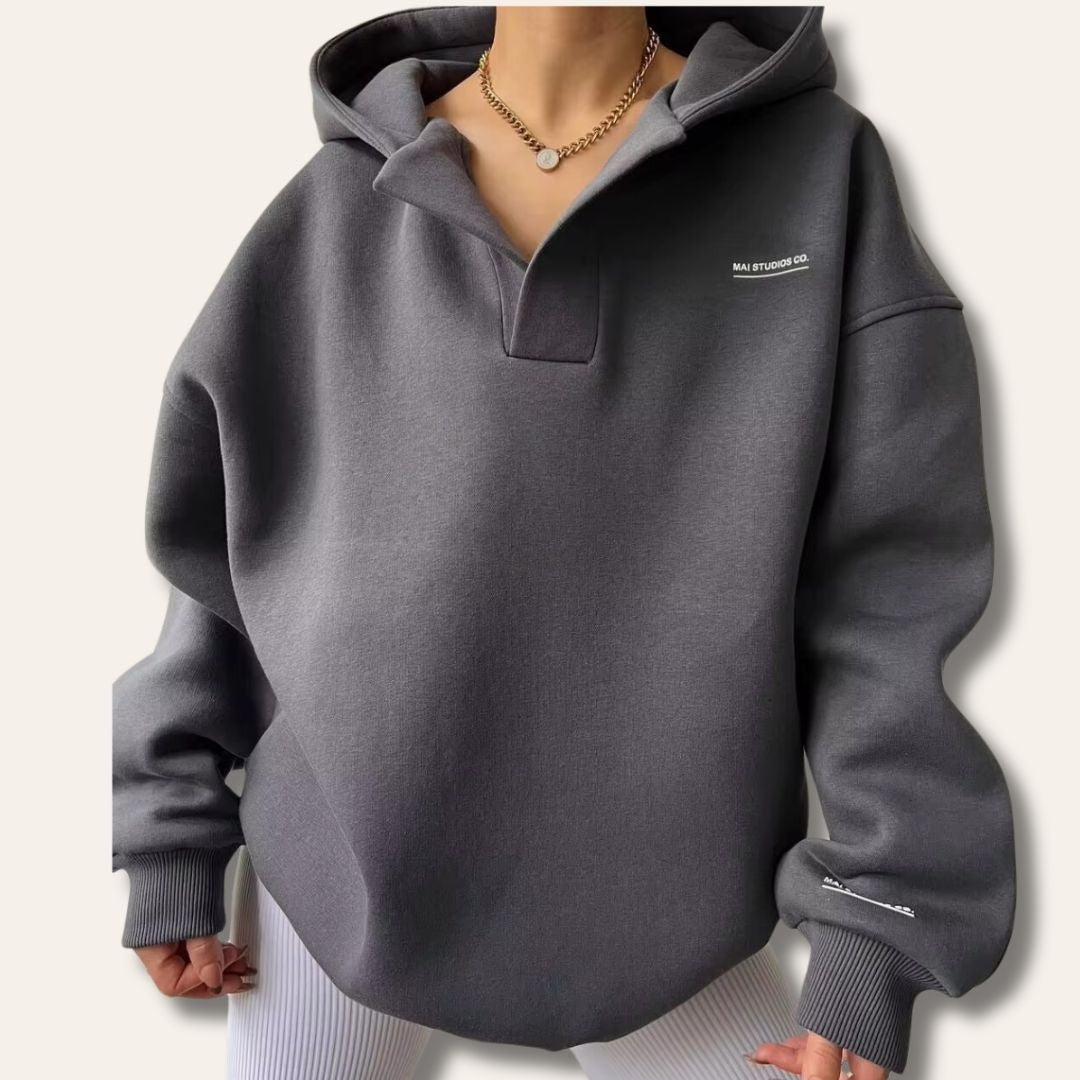 Evelyn | Women's Oversized Athletic Hooded Sweatshirt V Neck