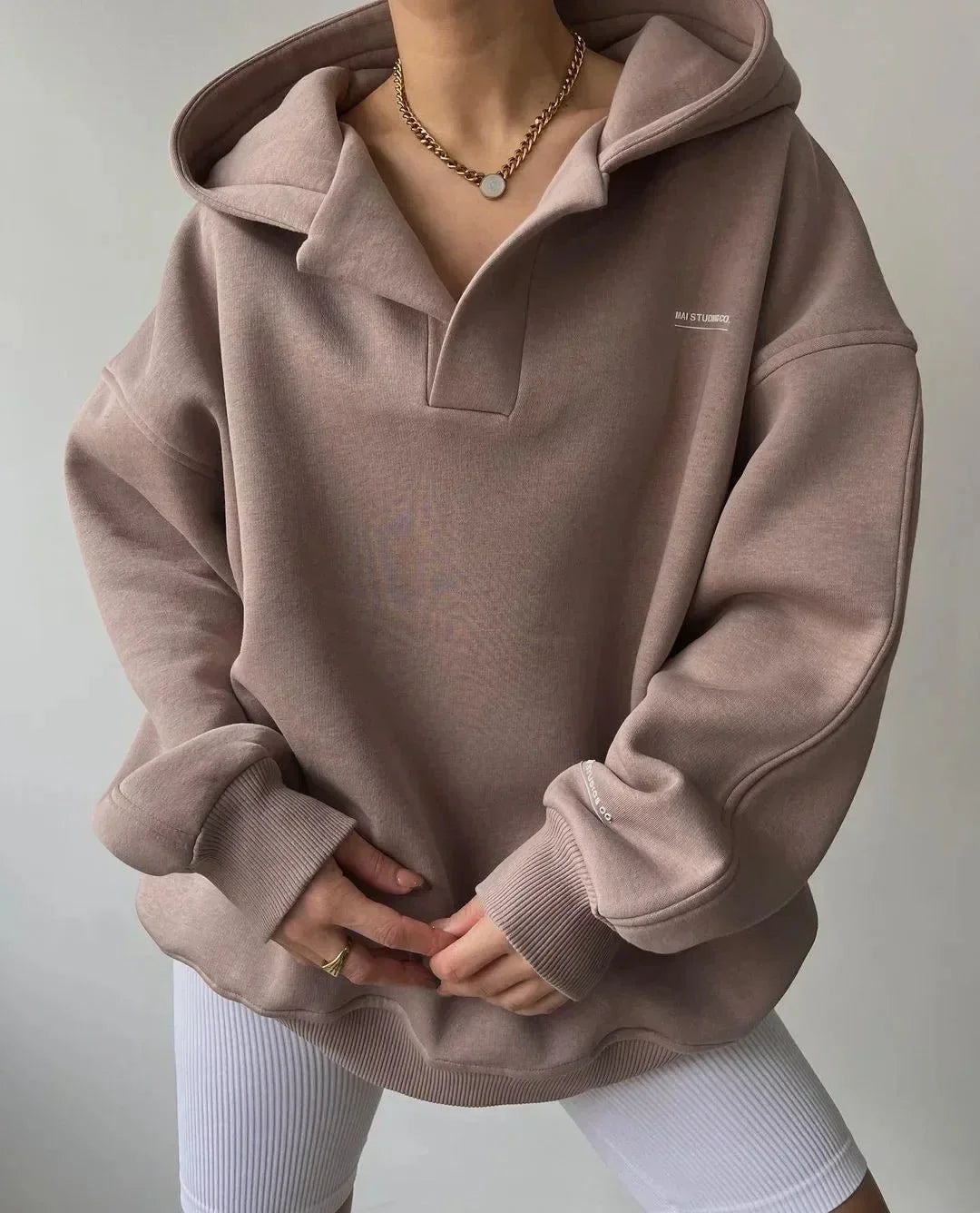 Evelyn | Women's Oversized Athletic Hooded Sweatshirt V Neck