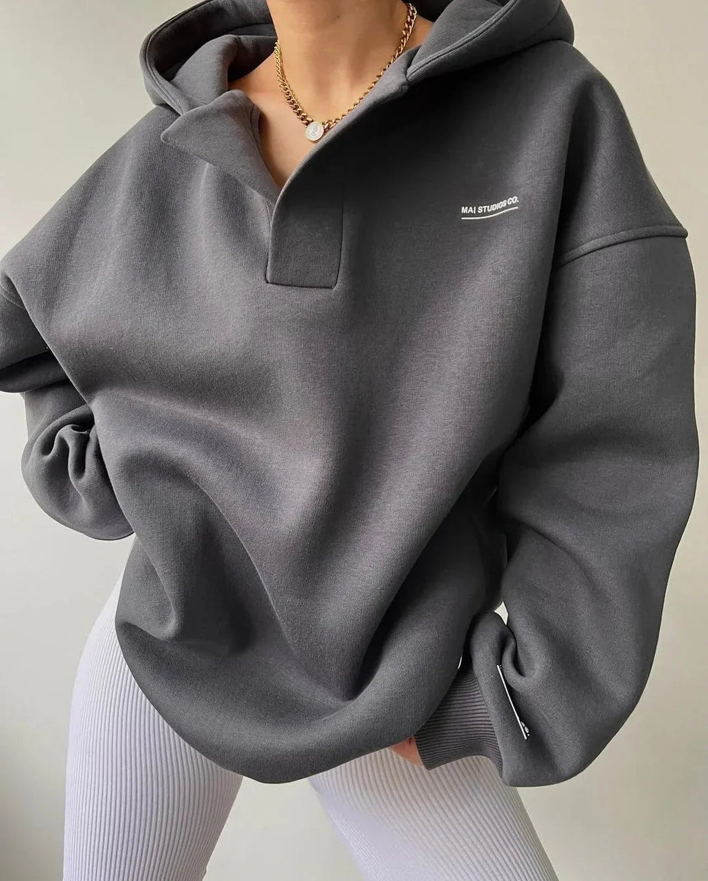 Evelyn | Women's Oversized Athletic Hooded Sweatshirt V Neck