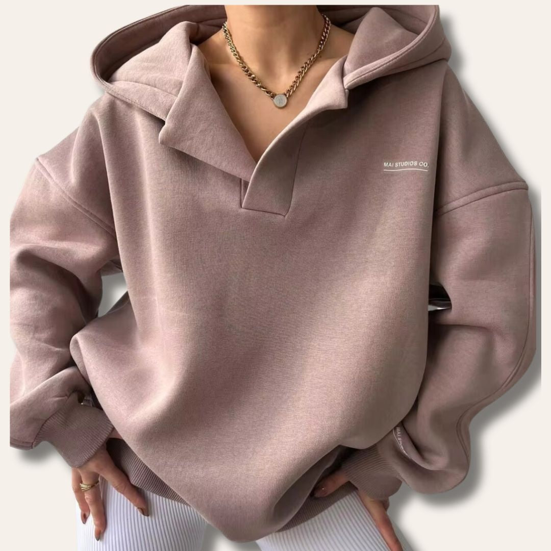 Evelyn | Women's Oversized Athletic Hooded Sweatshirt V Neck