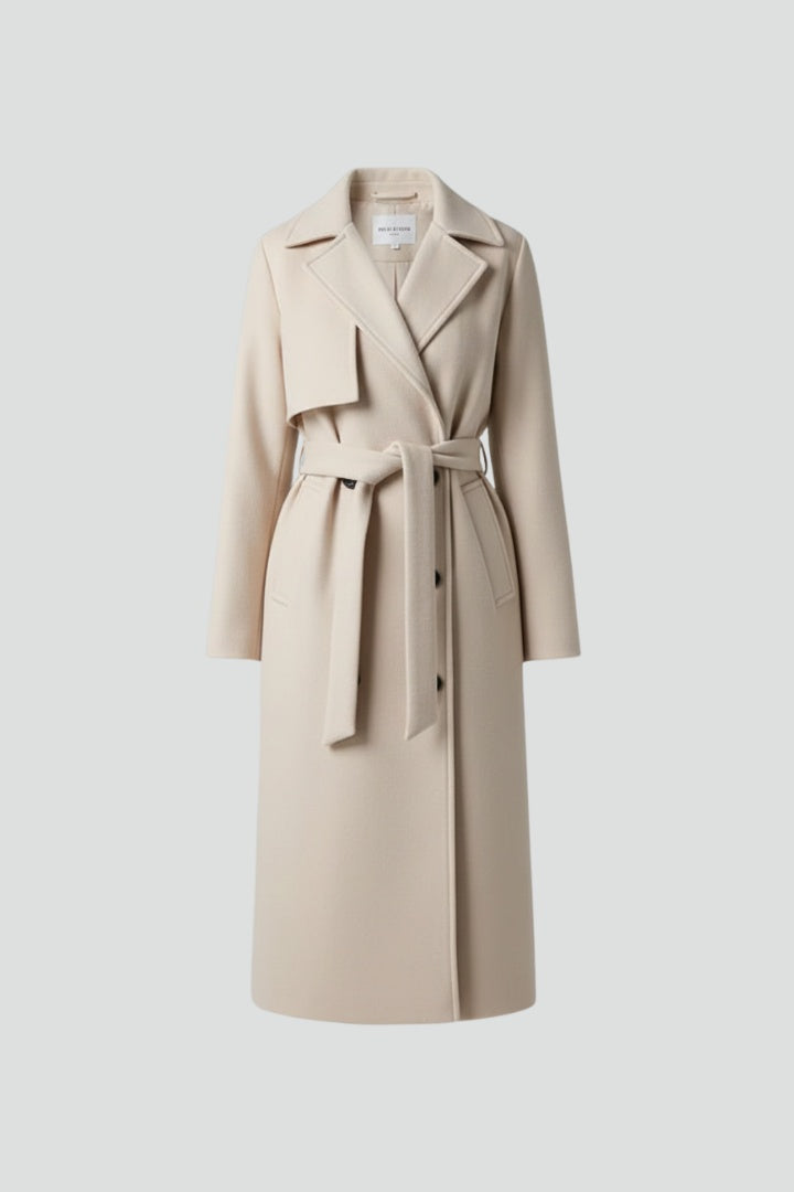 Brooke | Women's Long Wool Blend Winter Coat Belted Lapel Collar