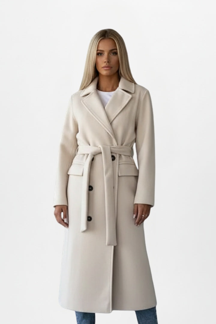 Brooke | Women's Long Wool Blend Winter Coat Belted Lapel Collar