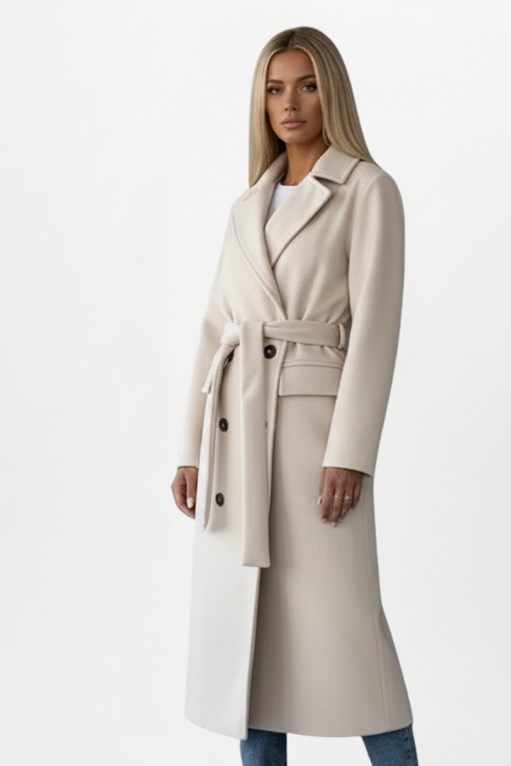 Brooke | Women's Long Wool Blend Winter Coat Belted Lapel Collar