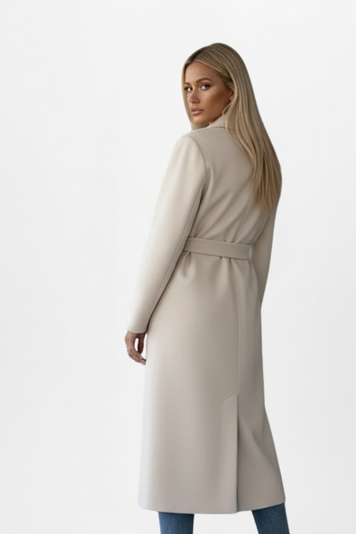 Brooke | Women's Long Wool Blend Winter Coat Belted Lapel Collar