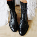 Michelle | Women's Flat Leather Combat Boots Lace Up Mid Calf