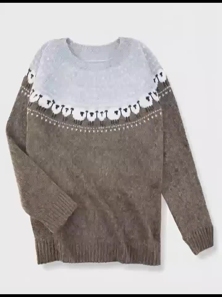 Madison | Women's Jacquard Knit Fair Isle Sweater Oversized Nordic Yoke