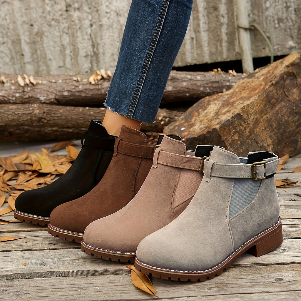 Naomi | Women's Suede Chelsea Ankle Boots Buckle Strap