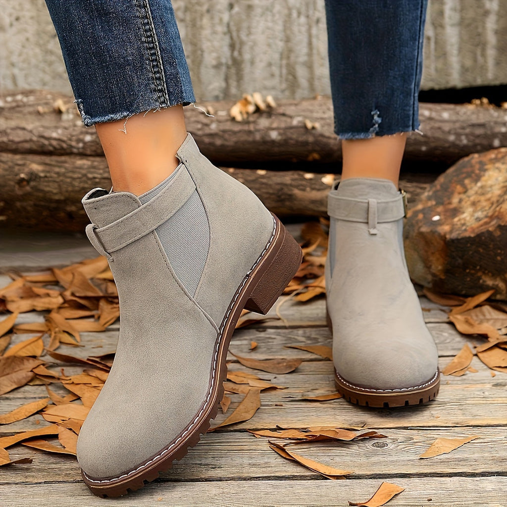 Naomi | Women's Suede Chelsea Ankle Boots Buckle Strap