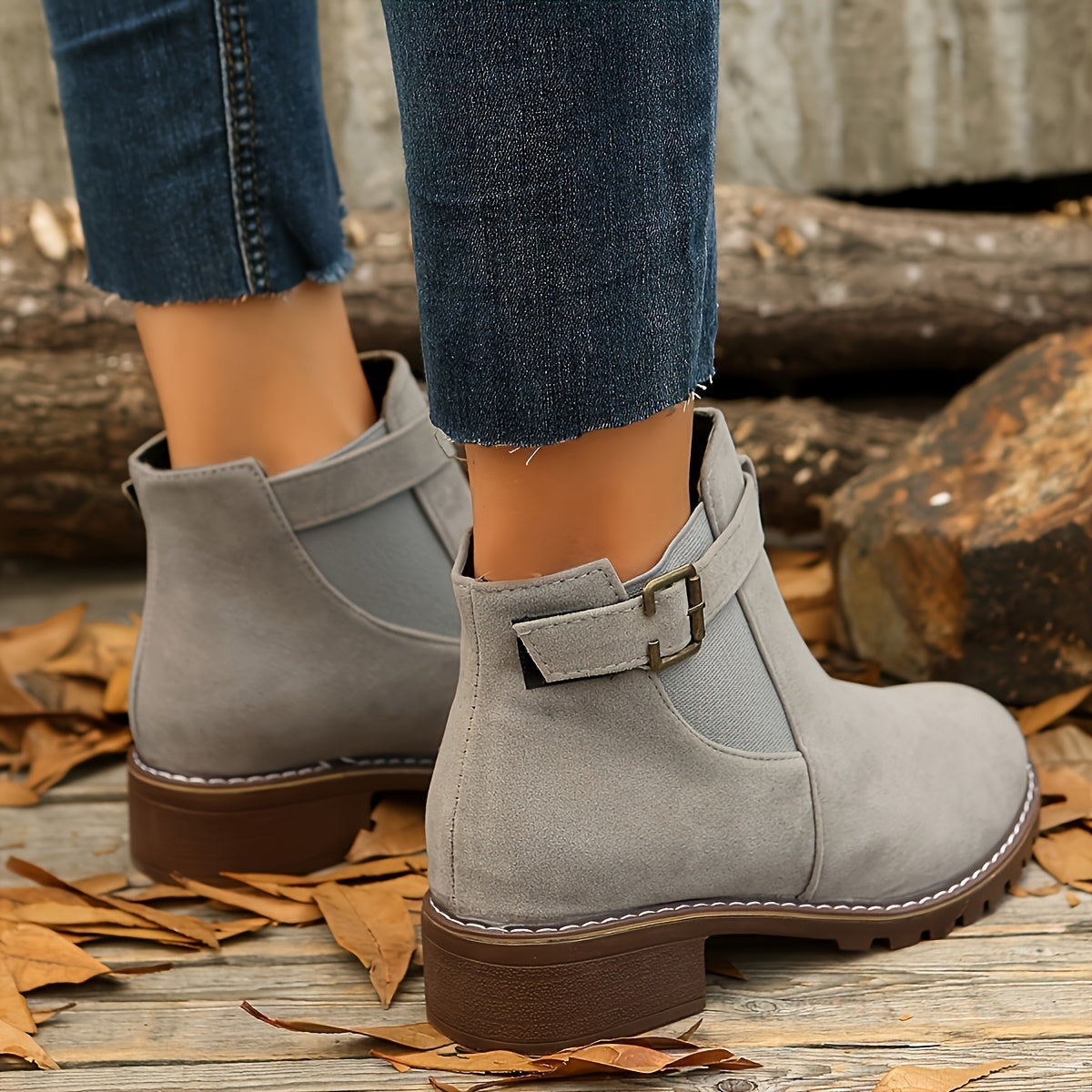 Naomi | Women's Suede Chelsea Ankle Boots Buckle Strap