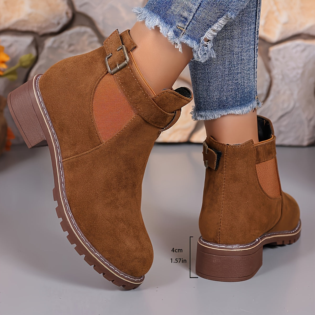 Naomi | Women's Suede Chelsea Ankle Boots Buckle Strap