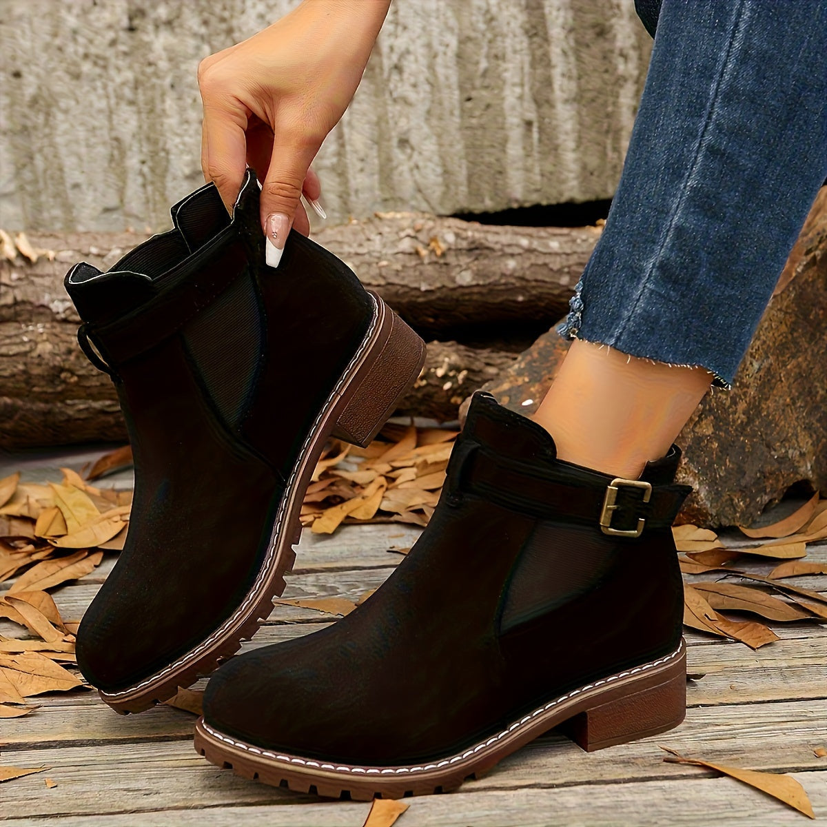 Naomi | Women's Suede Chelsea Ankle Boots Buckle Strap